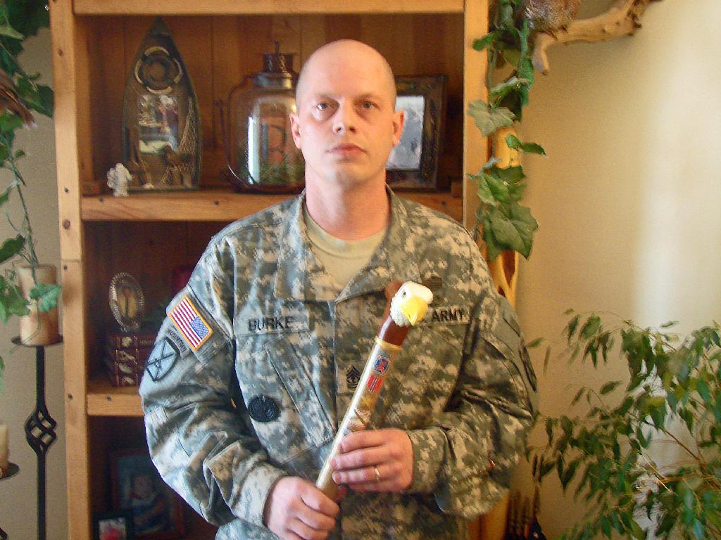 Army 1stSGT Jeffrey Burke. Cane carved by Tony Maggiacomo of HVWC.