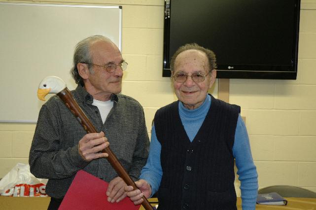 Army SGT Abraham Marinoff. Cane carved & presented by Clay Brooks of HVWC.