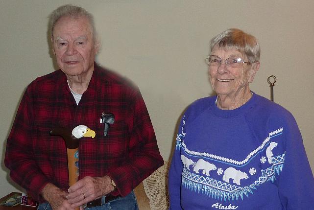 Coast Guard Arthur D Plog. Cane carved by Joy Bauer of HVWC. Presented by Joy Bauer of HVWC.