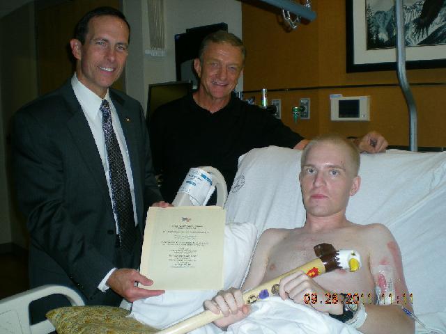 Army PFC Brian Pomerville. Presented by MG Robert Worley & Maj Harry Monahan. Cane carved by John Frederick of HVWC.