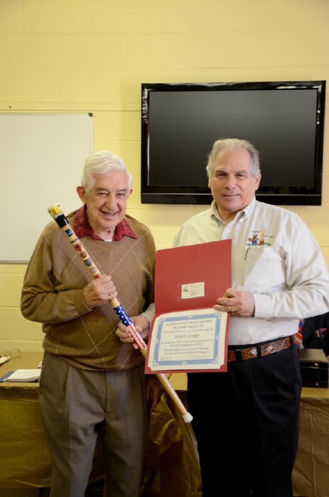 Army Edwin Lester. Cane carved by Frank Bottego of HVWC. Presented by Pat Paraggio of HVWC (Right).