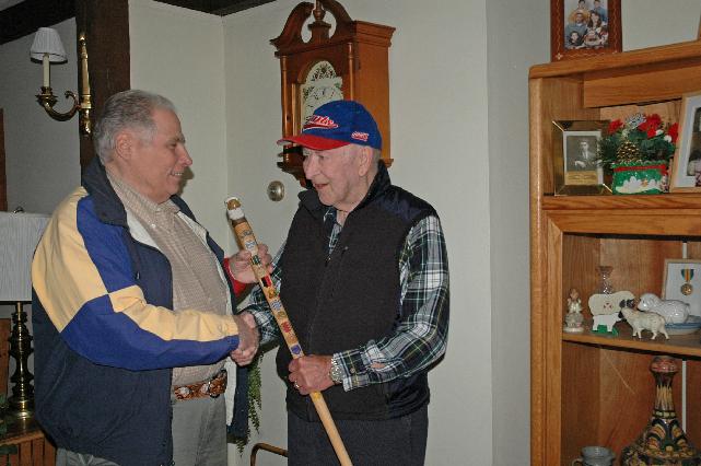 Army PFC Frank Ennis. Presented by Pat Paraggio of HVWC. Cane carved by Jim Harvey of MVA&WA.