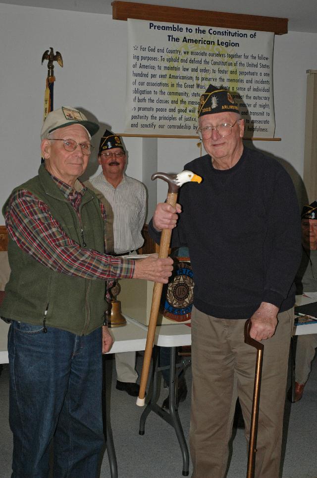 Frederick W Meyer Jr. Presented by John Frederick of HVWC. Cane carved by John Frederick of HVWC.