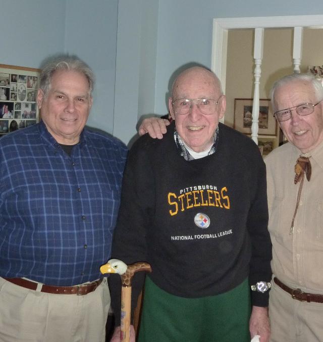Navy John Edward Beck. Cane carved by Hal Weisel of HVWC. Presented by Pat Paraggio (left) of HVWC, Hal Weisel (right) of HVWC.