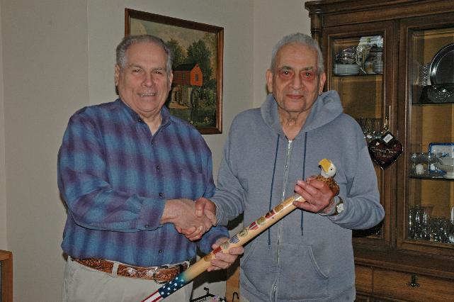 Navy LT George Lieberman. Presented by Pat Paraggio of HVWC. Cane carved by Hal Weisel of HVWC.