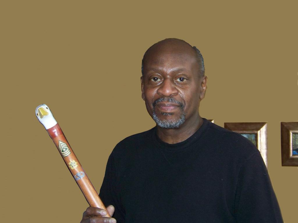 Army SGM Jeffrey A Carty, US Army Retired. Cane carved by Clay Brooks of HVWC.