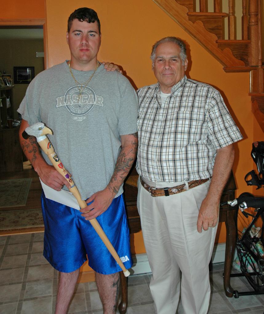 SPC Kevin Miller Jr. US Army, Cane carved by Joe Rusik of MVA&WA, Presented by Pat Paraggio of HVWC.
