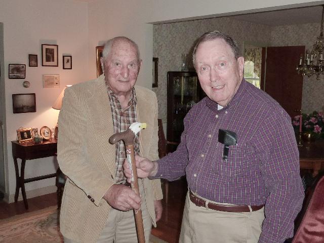 Army Major Ward Miller. Cane carved by Tony Maggiacomo of HVWC. Presented by Tony Maggiacomo (Left) of HVWC.